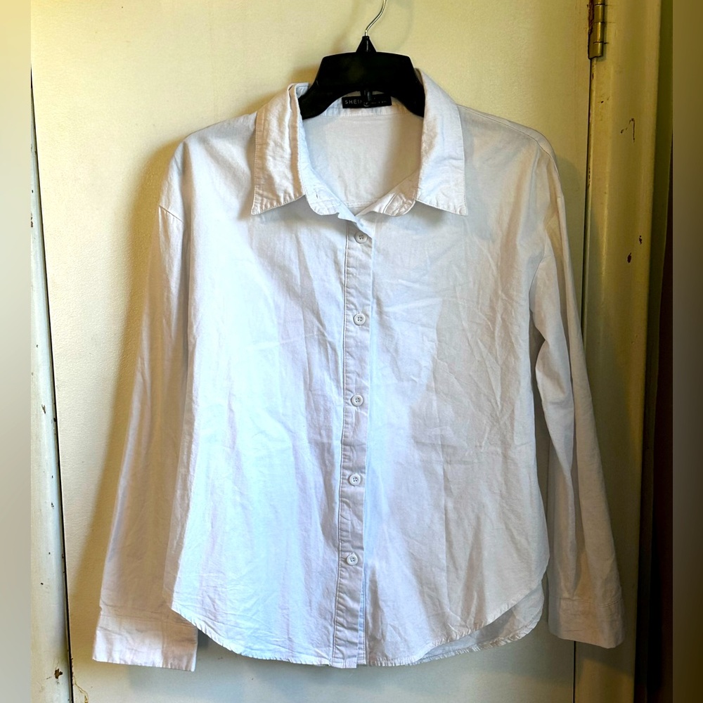 SHEIN- white button up blouse. Will be streamed before shipping. Small fit